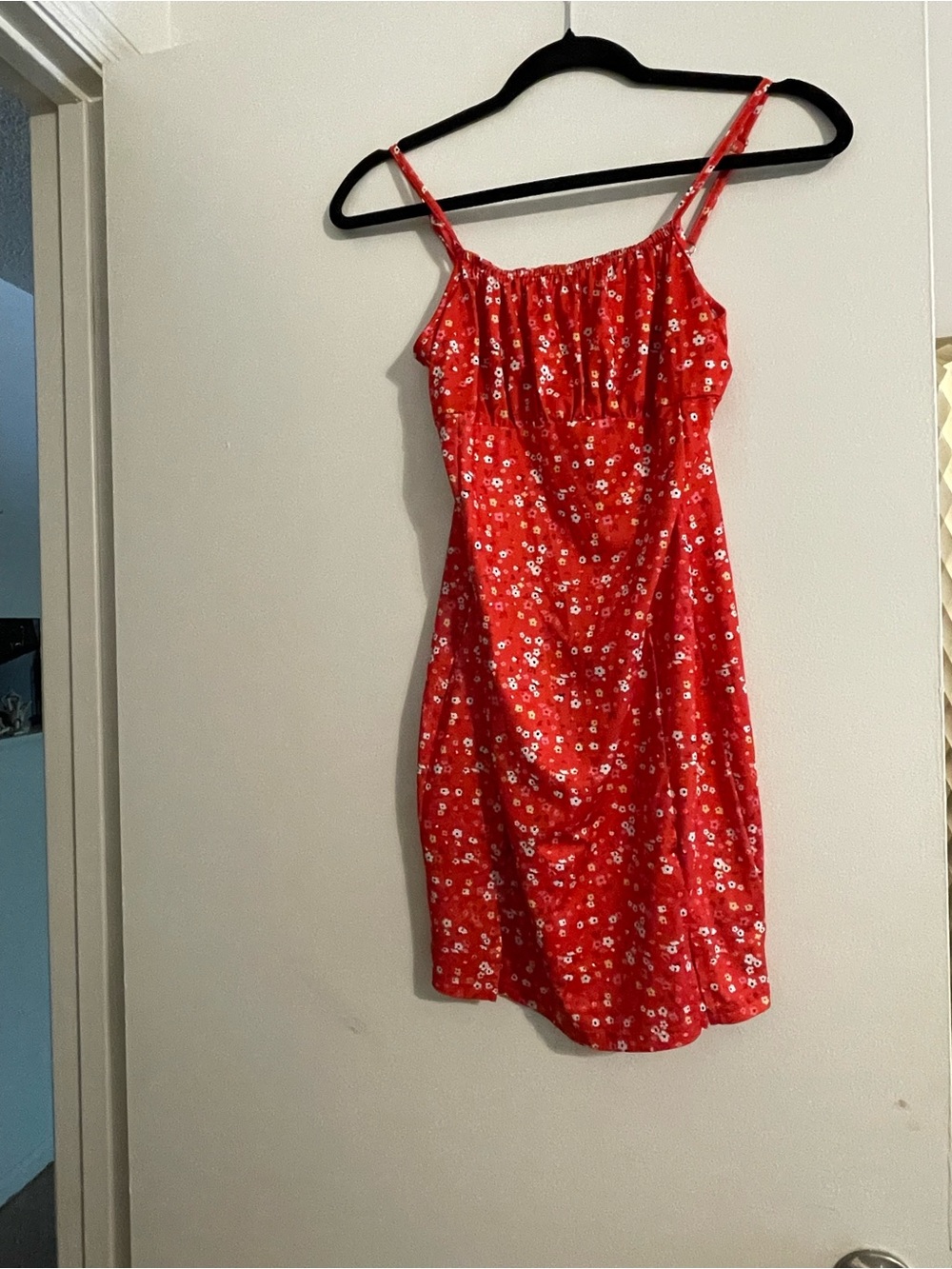 SHEIN Red Floral Mini Dress with Spaghetti Straps